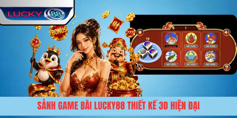 Sảnh game bài LUCKY88 thiết kế 3D hiện đại